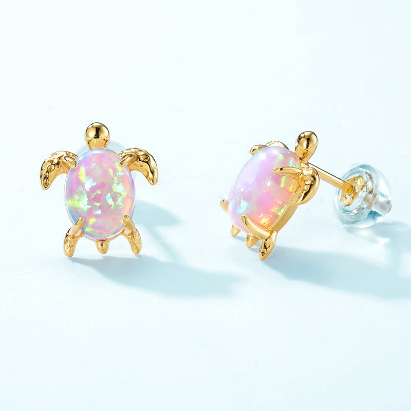 Ocean Series Turtle Stud Earrings â€?Cute & Versatile Synthetic Opal Turtle Earrings for Women