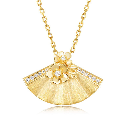 Buccellati-Style Brushed Gold Fan Necklace Floral Choker