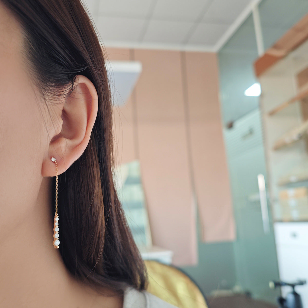 Moissanite Drop Earrings, Long Chain Linear Dangle Earrings for Women