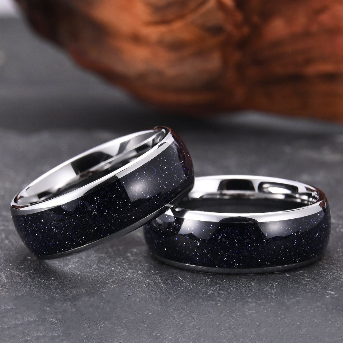 8mm men's wedding band Blue Sandstone Star Tungsten Ring - PENFINE