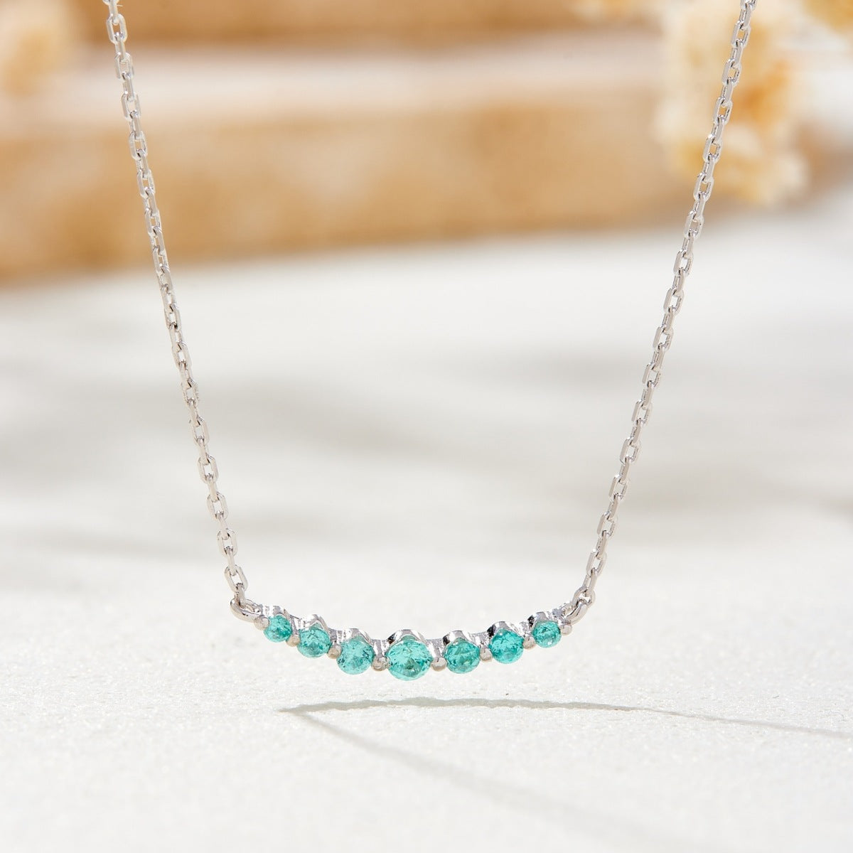 Vintage Paraiba Blue Zircon Curved Bar Necklace