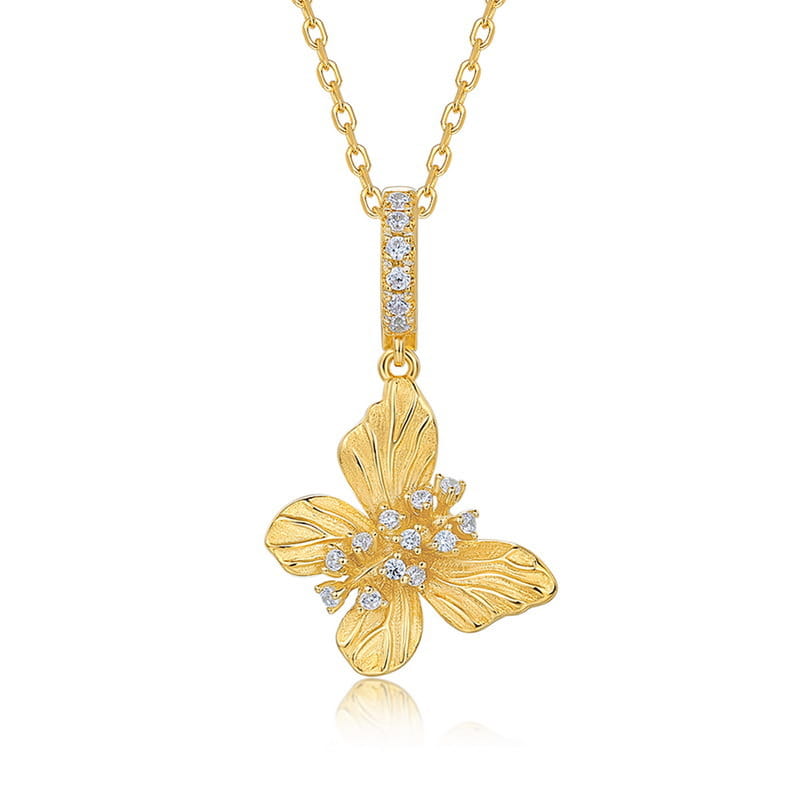 Dainty Brushed Gold Textured Filigree Butterfly Necklace