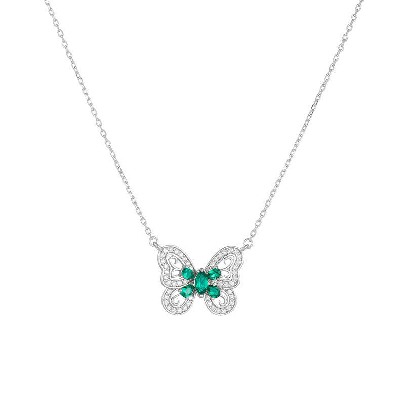 Elegant Silver Emerald Butterfly Necklace and Earring Set May Birthstone