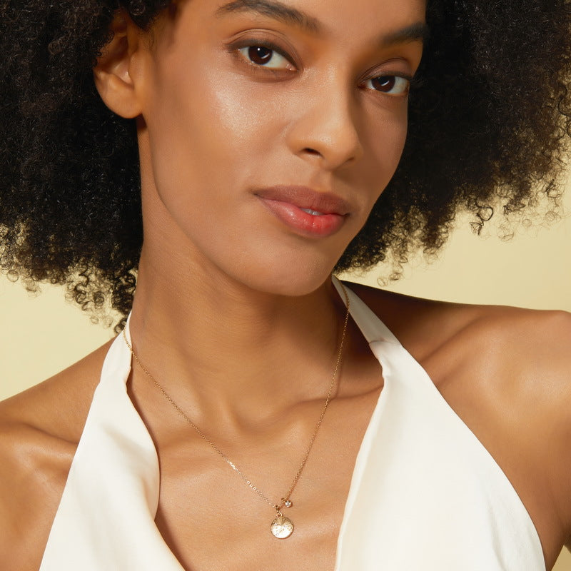 Virgo Zodiac Coin Necklace | Sapphire Birthstone Constellation Pendant | Brushed Gold Celestial Jewelry