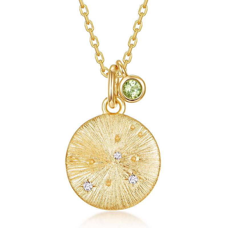 Leo Star Sign Necklace | Peridot Birthstone Zodiac Pendant | Hand-Brushed Gold Astrology Gift