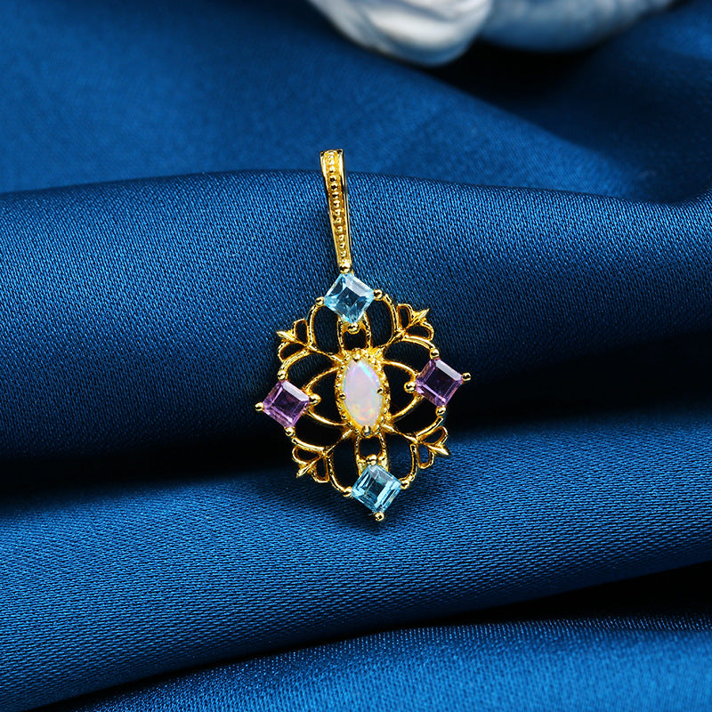 Royal Filigree Marquise Opal & Mixed Gemstone Amulet Necklace
