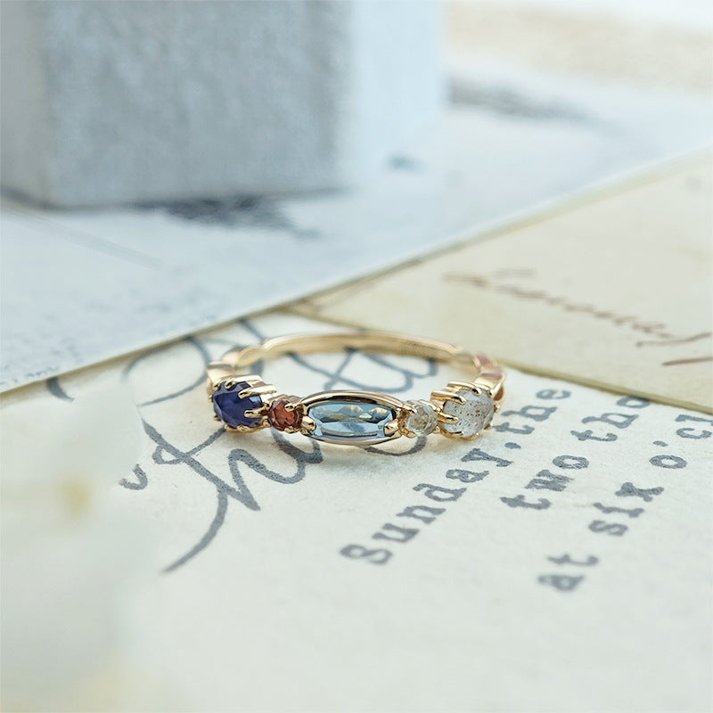 Dainty Multi-Gemstone Promise Ring with Iolite, London Blue Topaz & Garnet