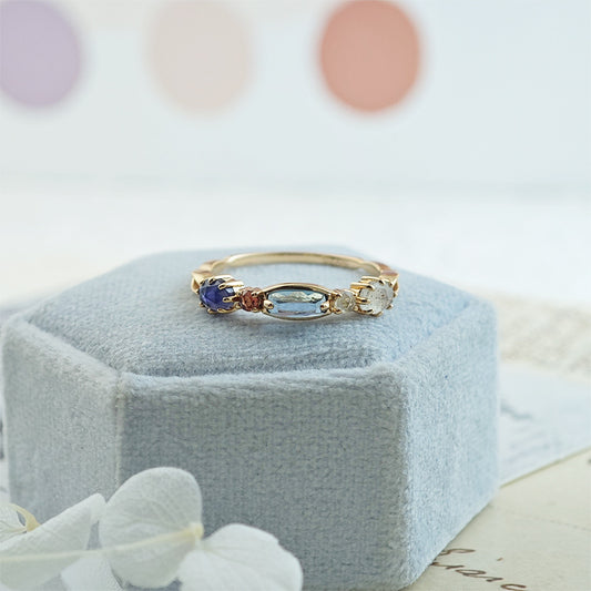 Dainty Multi-Gemstone Promise Ring with Iolite, London Blue Topaz & Garnet