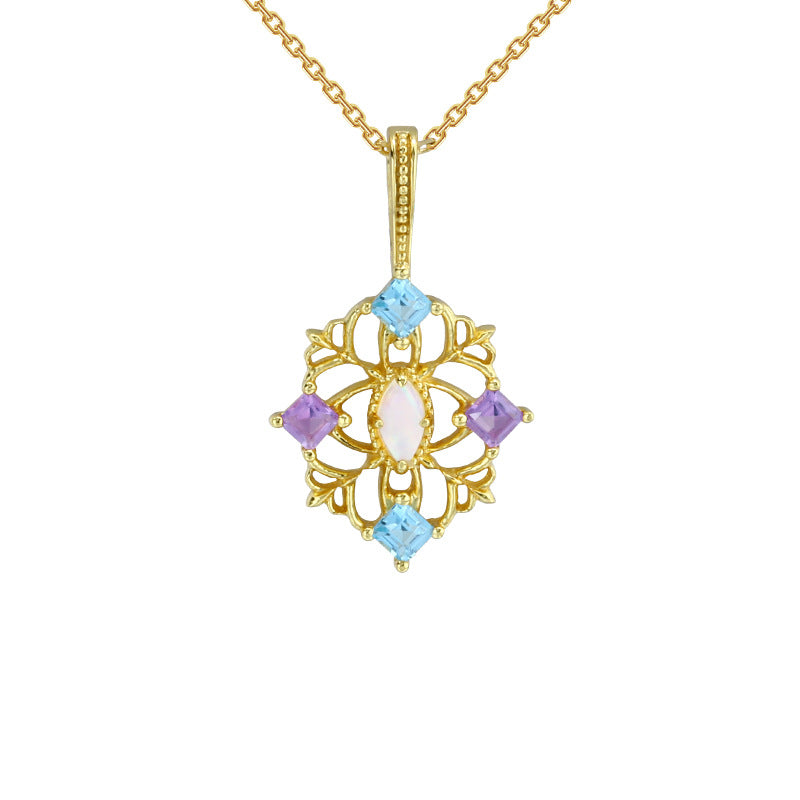 Royal Filigree Marquise Opal & Mixed Gemstone Amulet Necklace