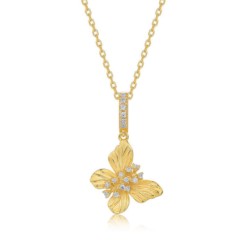 Dainty Brushed Gold Textured Filigree Butterfly Necklace