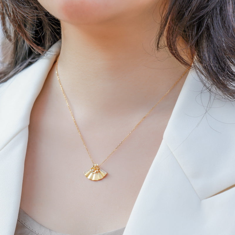 Buccellati-Style Brushed Gold Fan Necklace Floral Choker