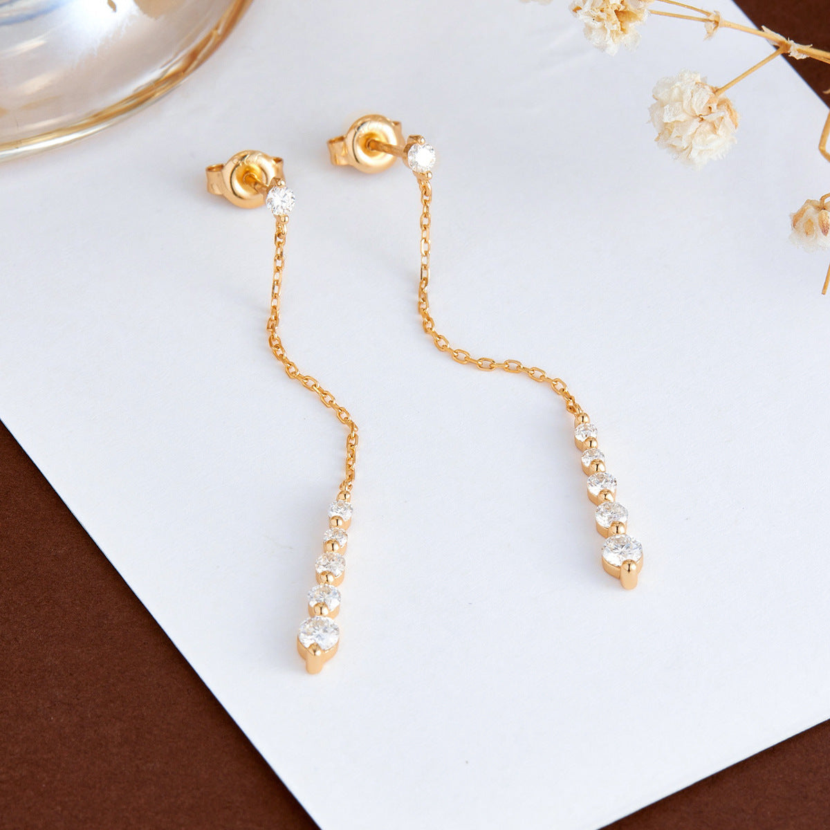 Moissanite Drop Earrings, Long Chain Linear Dangle Earrings for Women