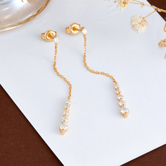 Moissanite Drop Earrings, Long Chain Linear Dangle Earrings for Women