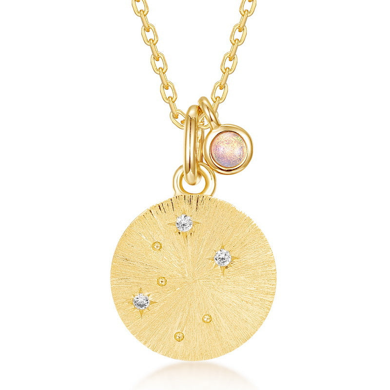 Libra Constellation Necklace | Opal Birthstone Zodiac Pendant | Hand-Brushed Gold Horoscope Jewelry