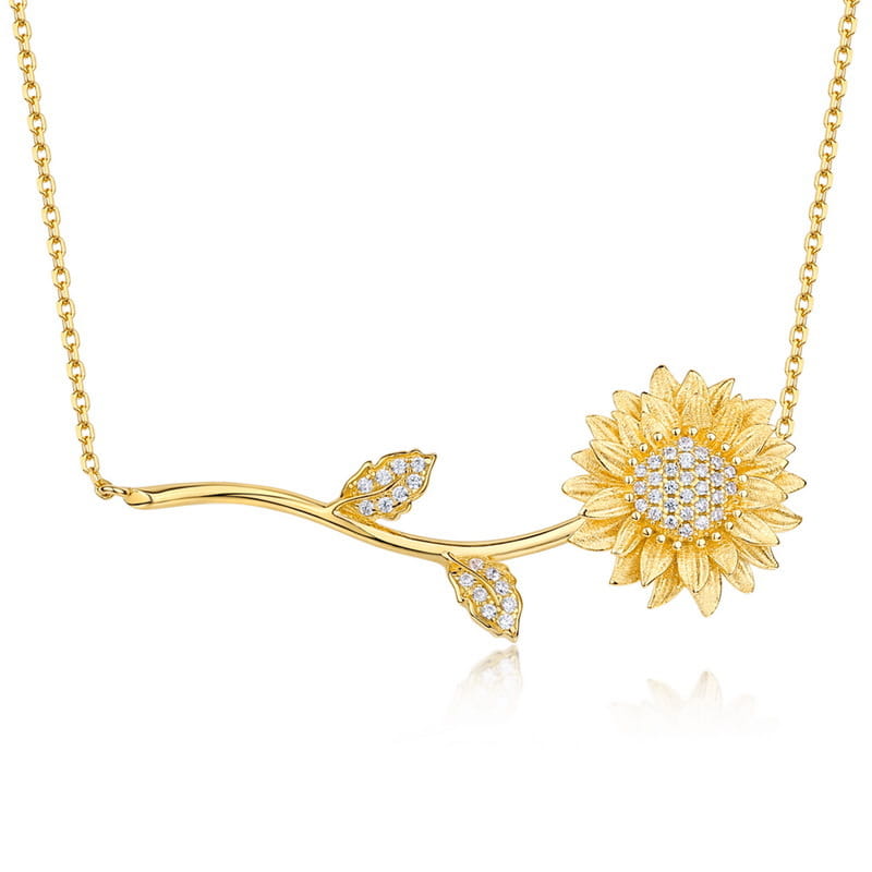 Radiant Golden Sunflower & Leaf Necklace