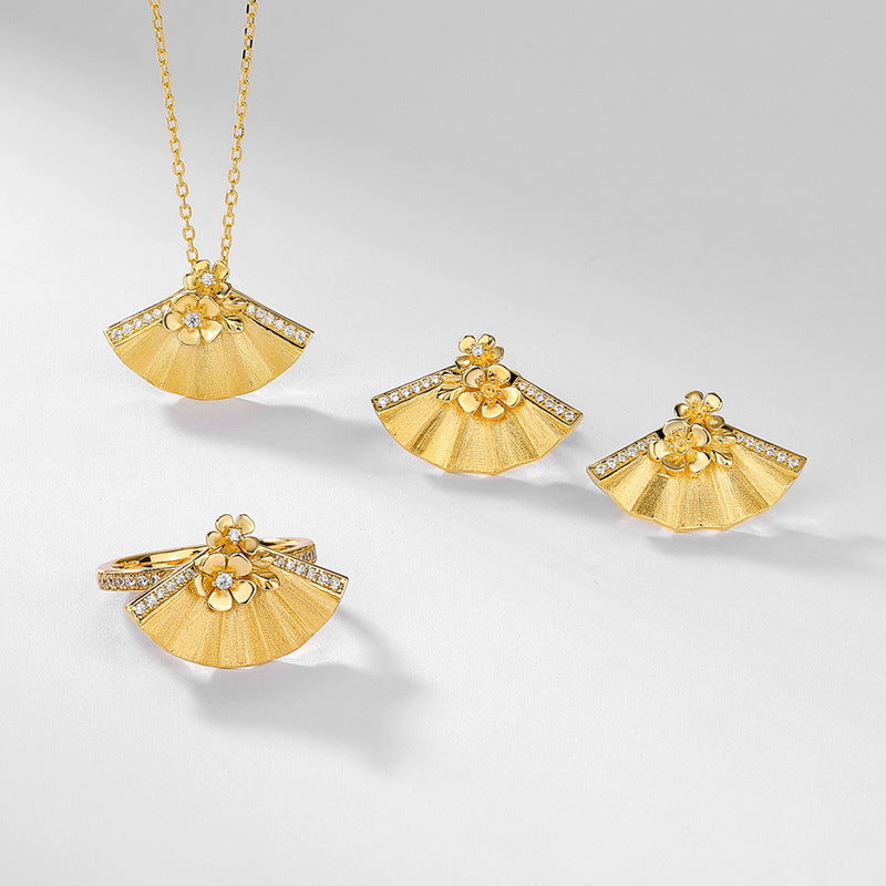 Buccellati-Style Brushed Gold Fan Necklace Floral Choker