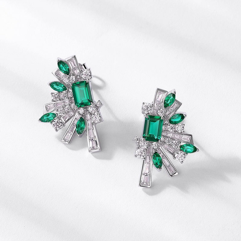 Vintage Style Emerald and Baguette Crystal Fan Earrings