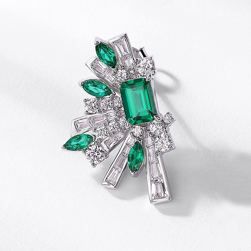 Vintage Style Emerald and Baguette Crystal Fan Earrings