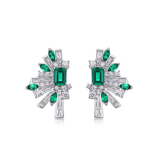 Vintage Style Emerald and Baguette Crystal Fan Earrings
